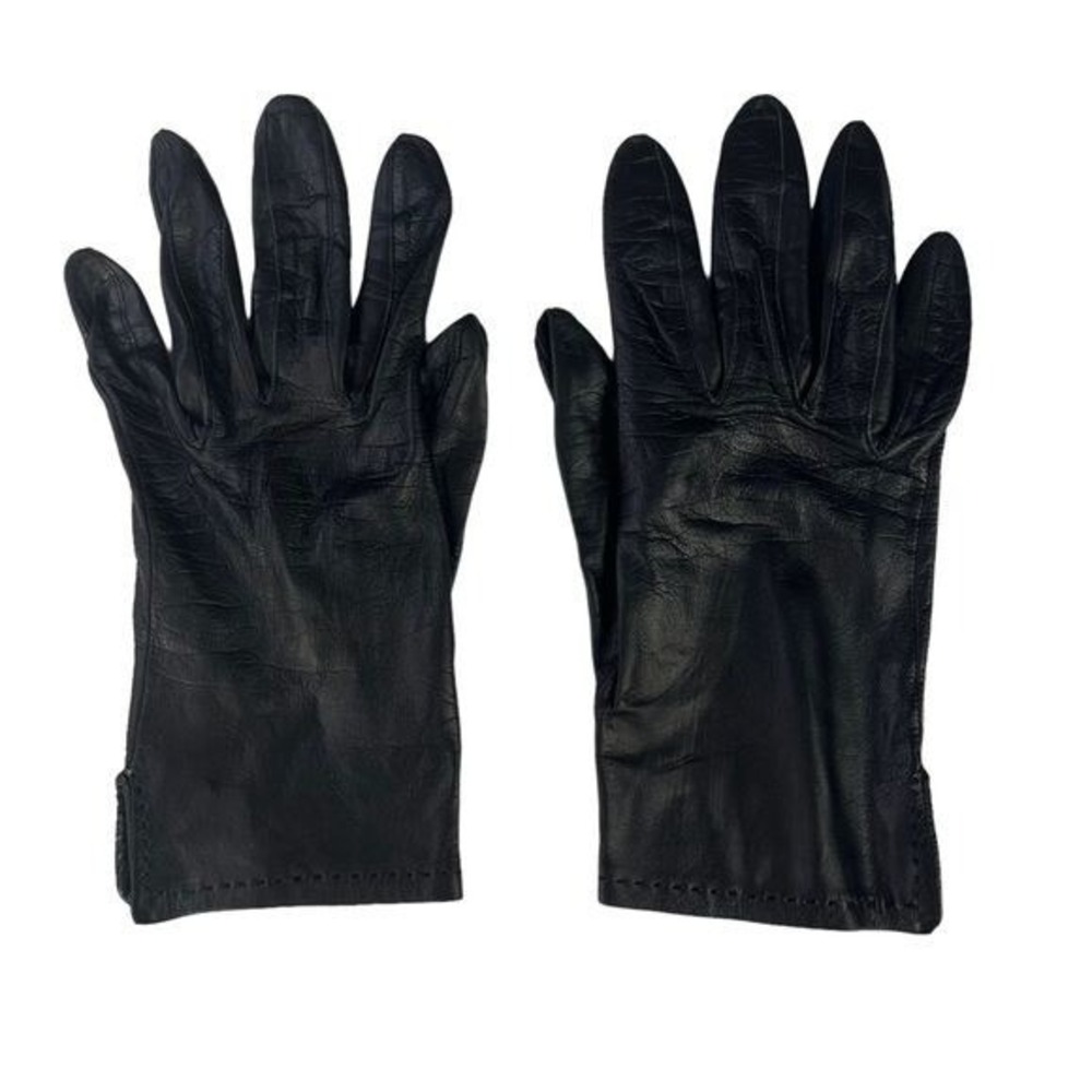 Vintage Black Leather Gloves Women Size 6.5 Lined Dress Gloves Minimalist Style